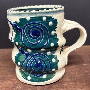 Ceramic Mug with Blue Green Swirls & Dots